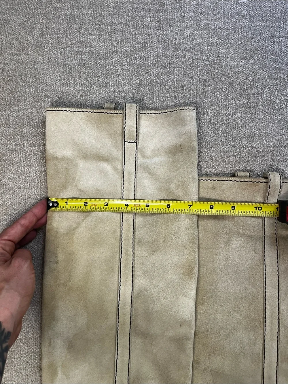 Vintage CHANEL Knee High Suede Boots Light Beige EU 38 Fold-over Gold Interior